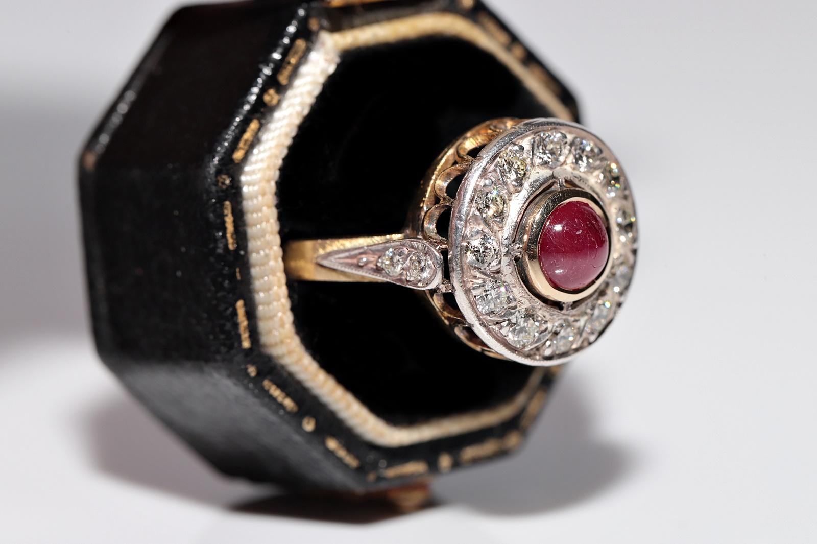 Retro Vintage Circa 1960s 18k Gold Top Silver Natural Diamond And Ruby Decorated Ring For Sale