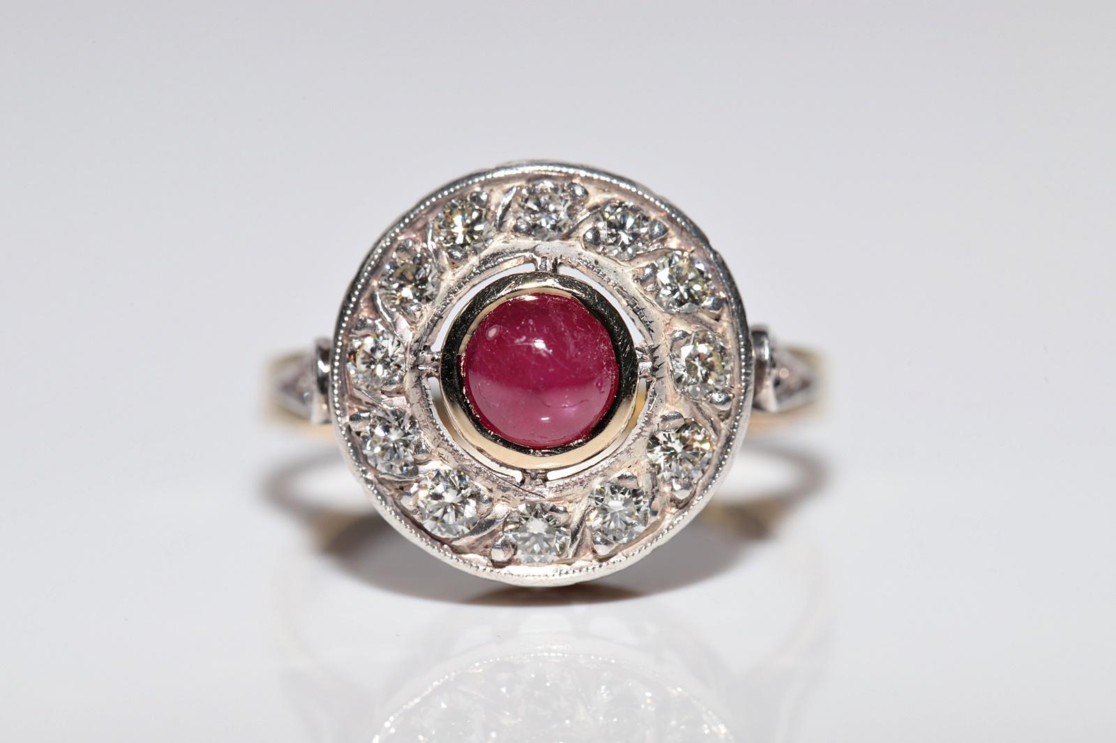 Brilliant Cut Vintage Circa 1960s 18k Gold Top Silver Natural Diamond And Ruby Decorated Ring For Sale