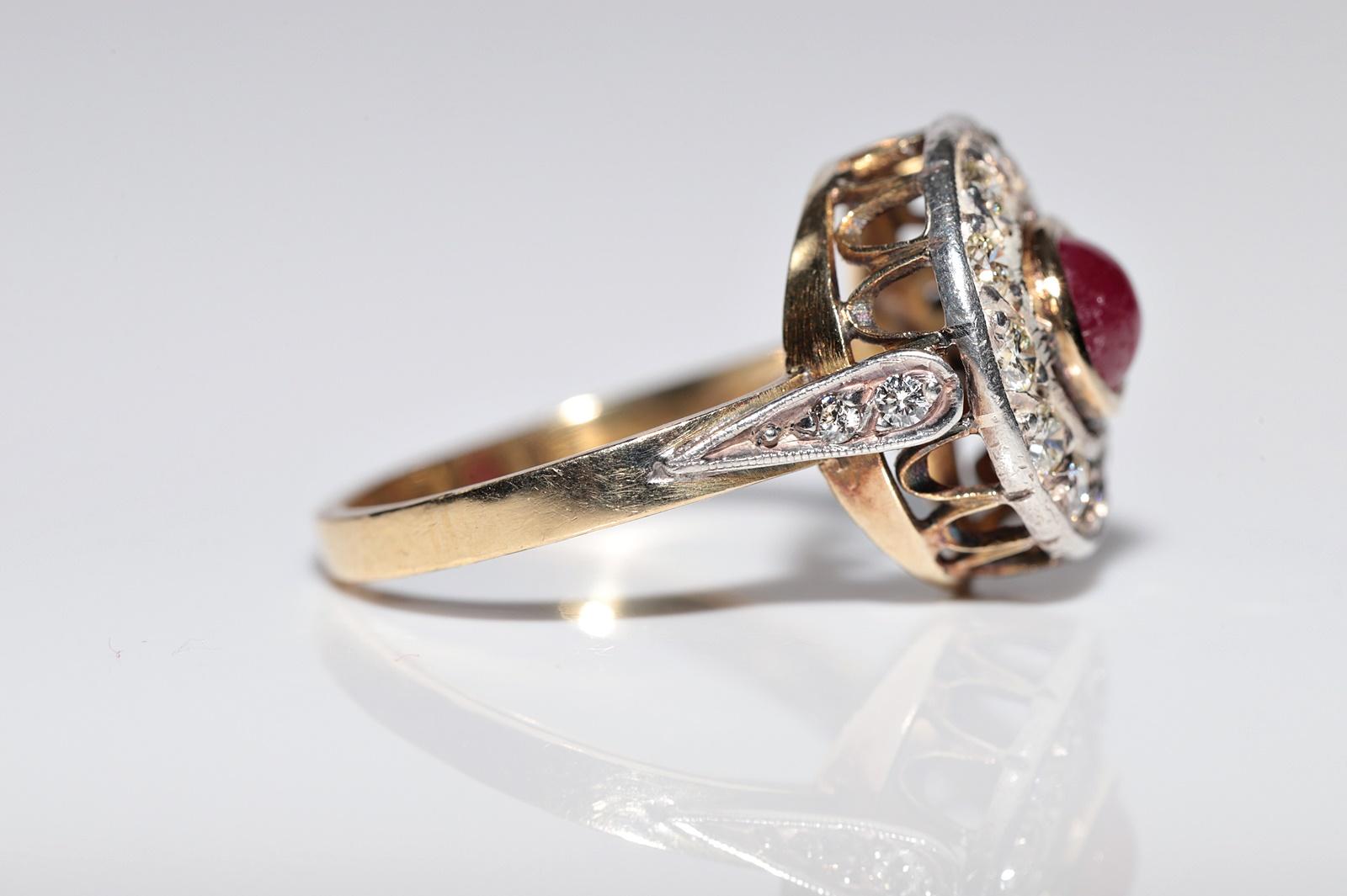 Women's Vintage Circa 1960s 18k Gold Top Silver Natural Diamond And Ruby Decorated Ring For Sale
