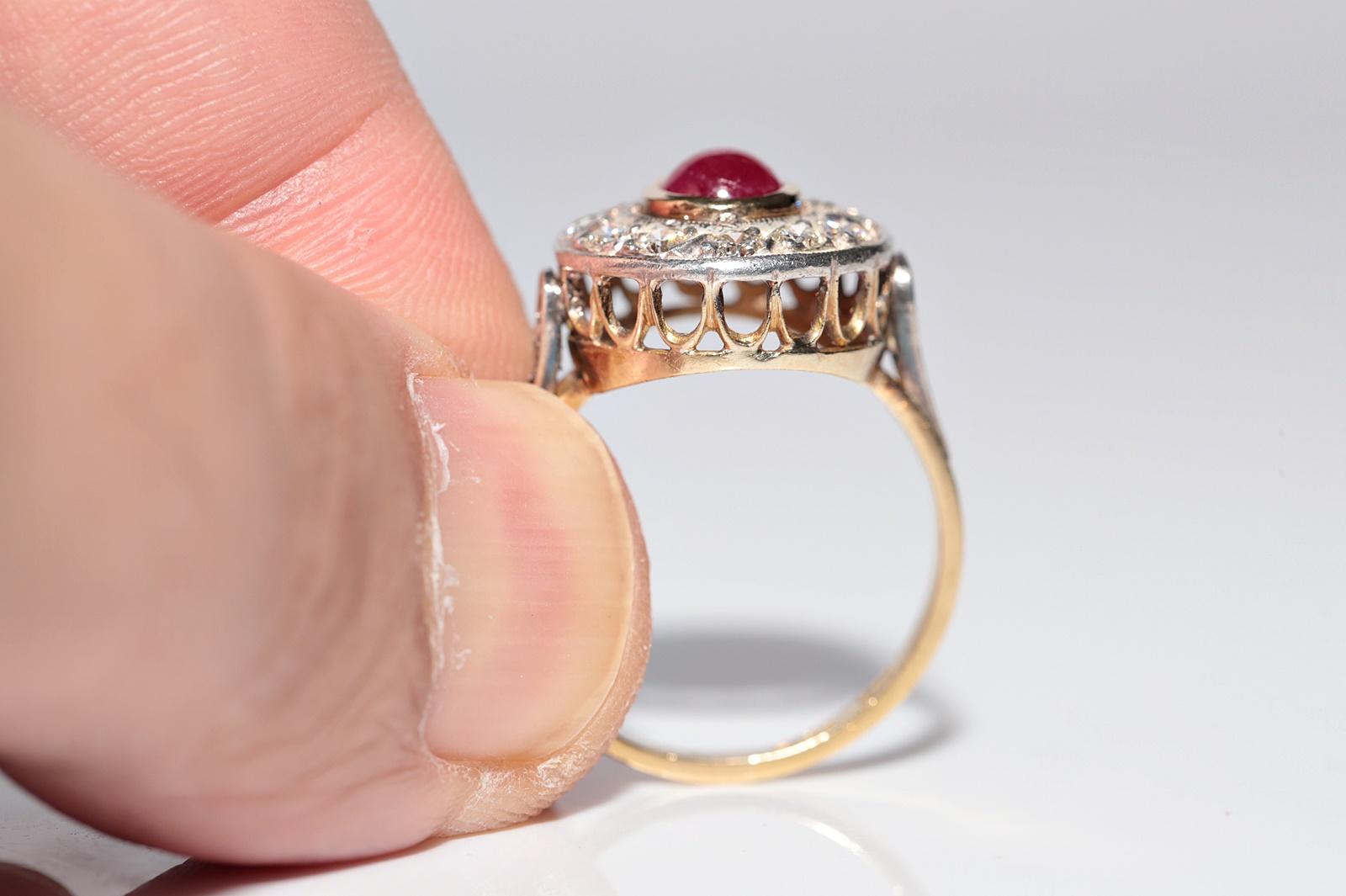 Vintage Circa 1960s 18k Gold Top Silver Natural Diamond And Ruby Decorated Ring For Sale 1