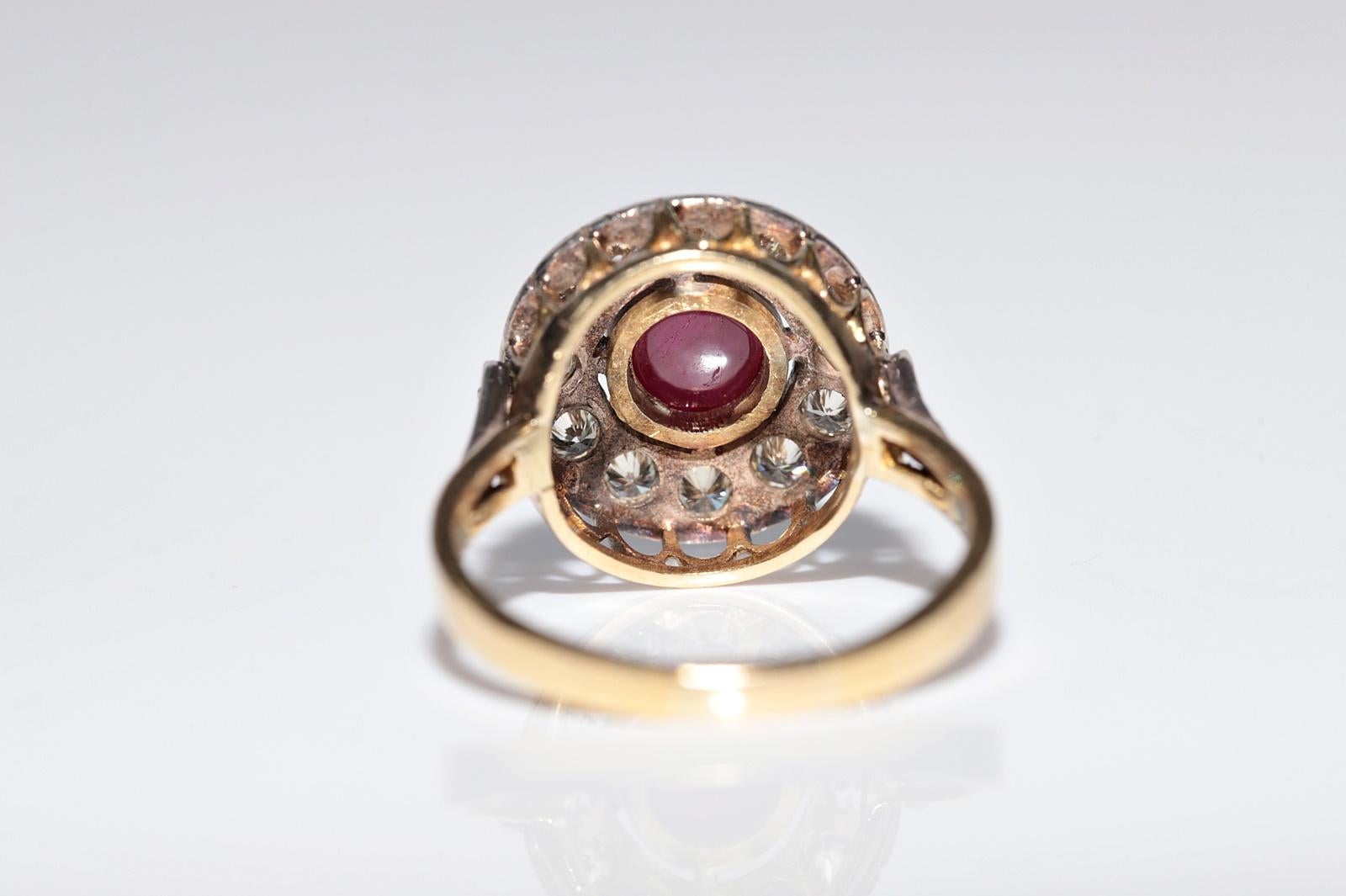 Vintage Circa 1960s 18k Gold Top Silver Natural Diamond And Ruby Decorated Ring For Sale 2