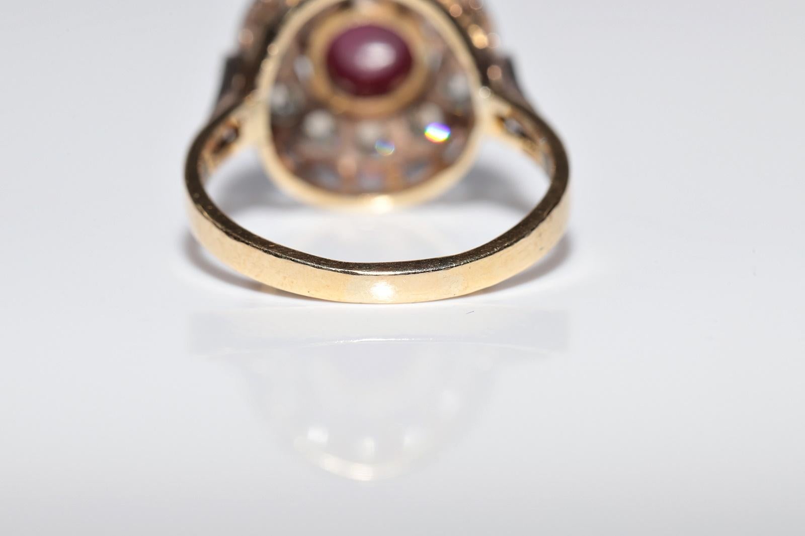 Vintage Circa 1960s 18k Gold Top Silver Natural Diamond And Ruby Decorated Ring For Sale 3