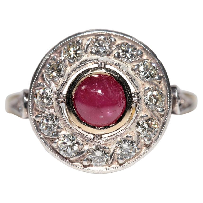 Vintage Circa 1960s 18k Gold Top Silver Natural Diamond And Ruby Decorated Ring
