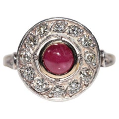 Vintage Circa 1960s 18k Gold Top Silver Natural Diamond And Ruby Decorated Ring