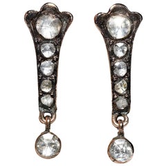 Vintage CIRCA 1960s 8k Gold Natürlicher Rosenschliff Diamant Dekorierter Tropfenohrring
