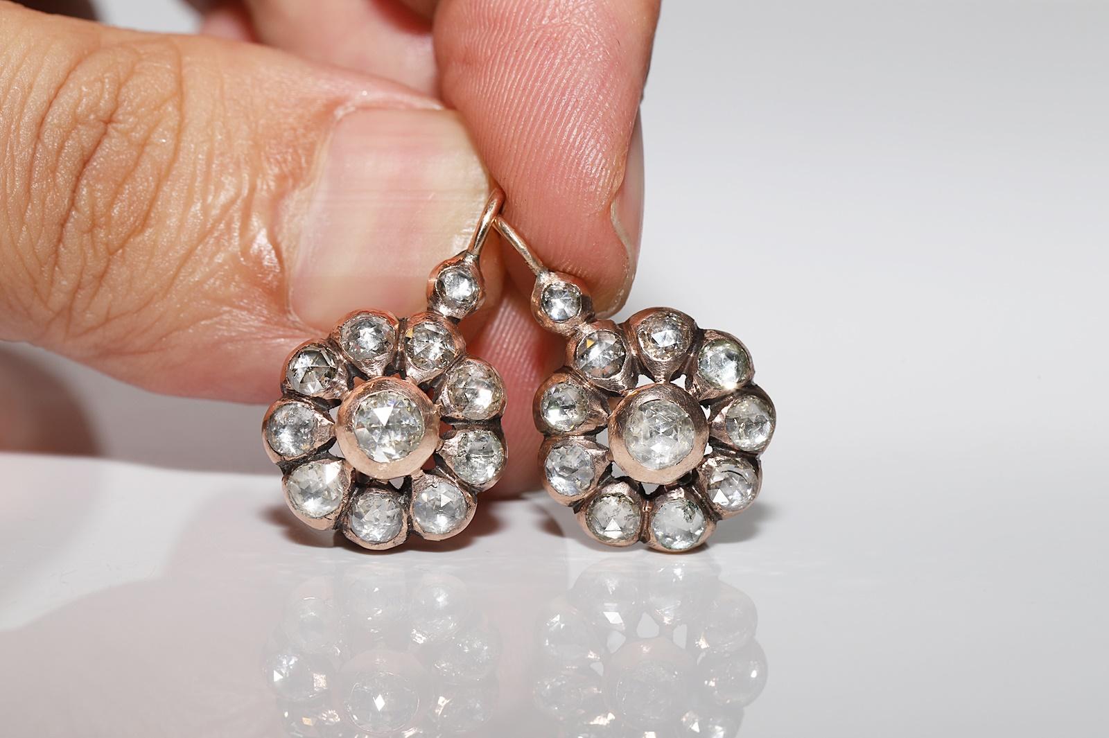 Vintage Circa 1960er Jahre 8k Gold Natürlicher Rosenschliff Diamant Dekorierter Ohrring im Angebot 10