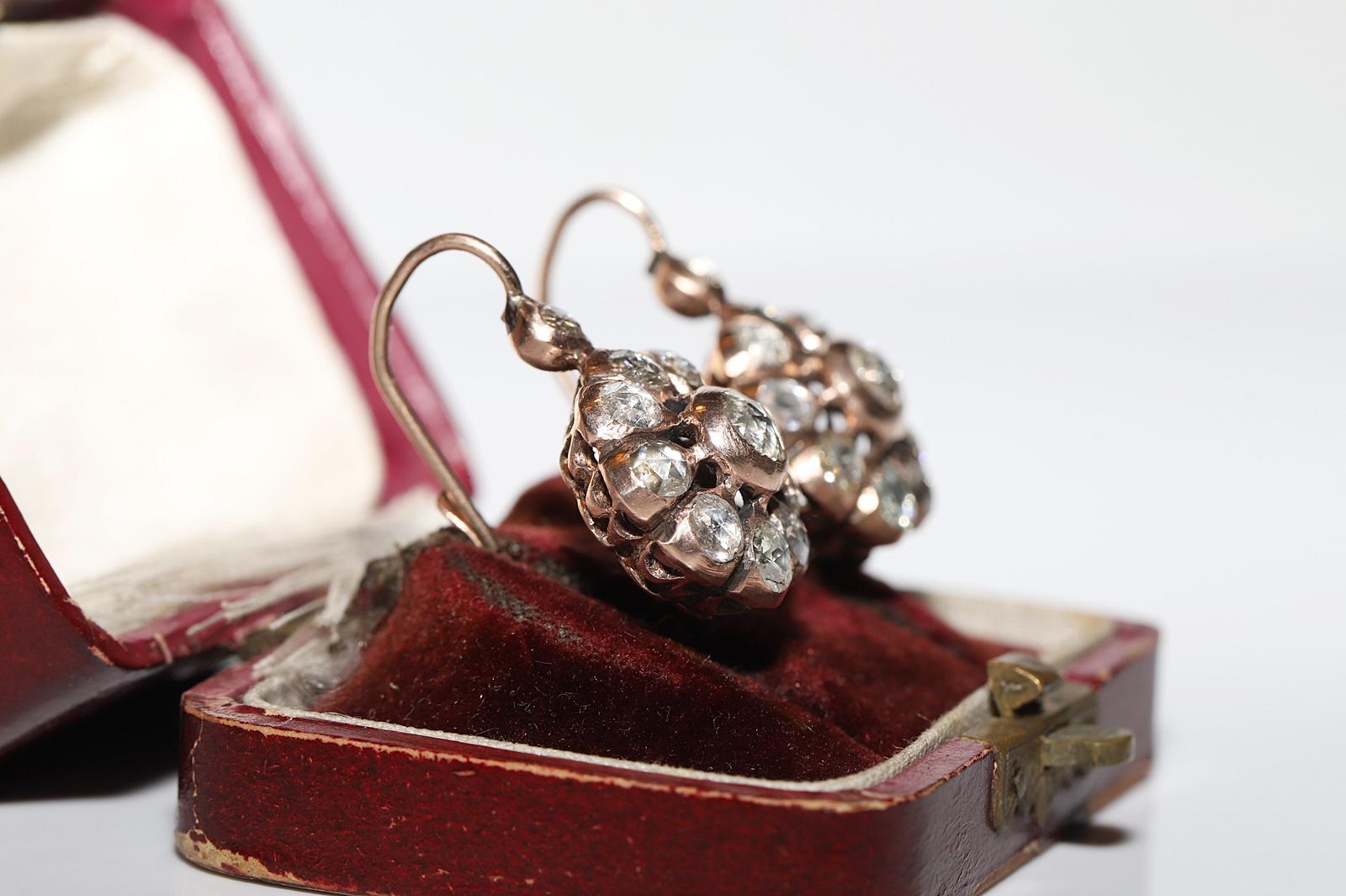Vintage Circa 1960er Jahre 8k Gold Natürlicher Rosenschliff Diamant Dekorierter Ohrring im Angebot 11