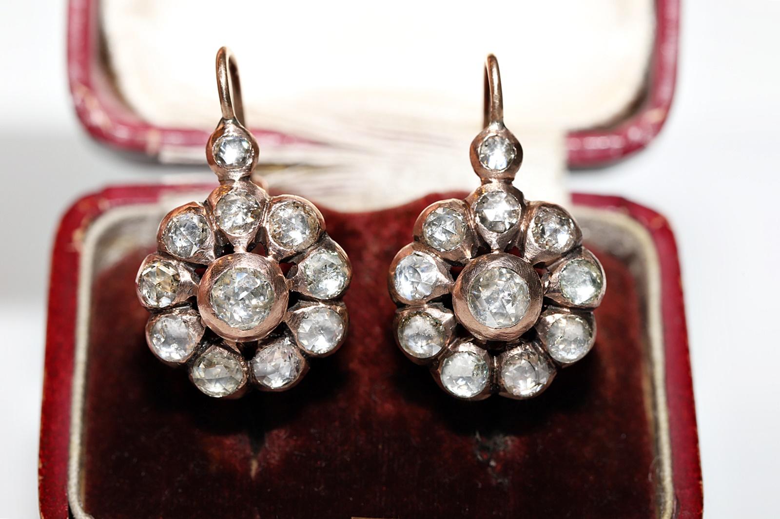 Retro Vintage Circa 1960s 8k Gold Natural Rose Cut Diamond Decorated Earring For Sale