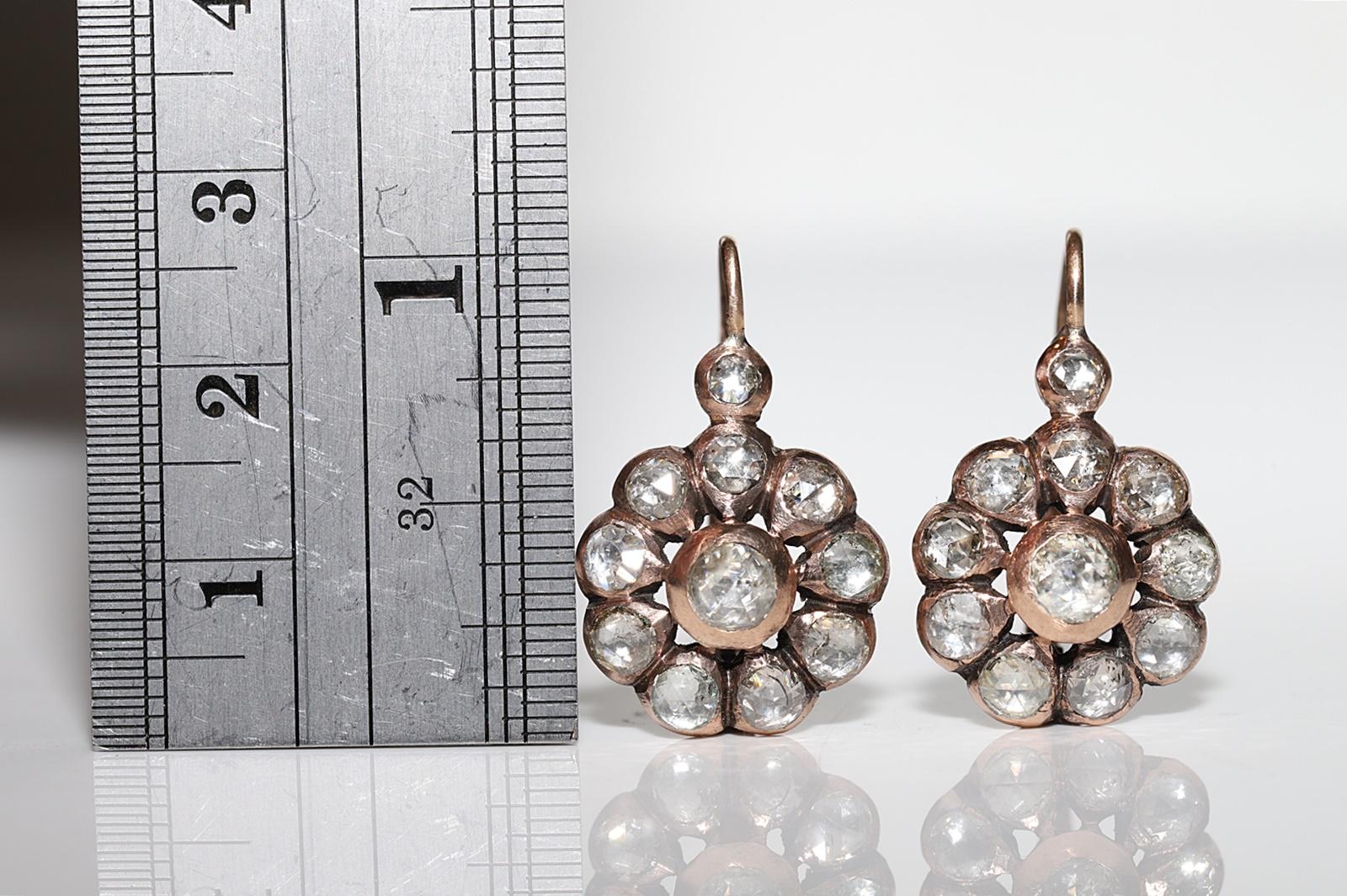 Vintage Circa 1960er Jahre 8k Gold Natürlicher Rosenschliff Diamant Dekorierter Ohrring Damen im Angebot