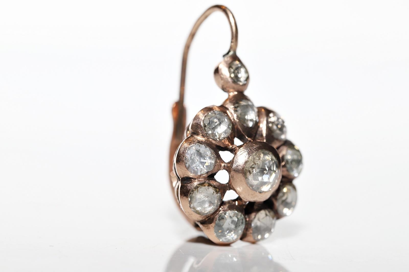 Vintage Circa 1960er Jahre 8k Gold Natürlicher Rosenschliff Diamant Dekorierter Ohrring im Angebot 1
