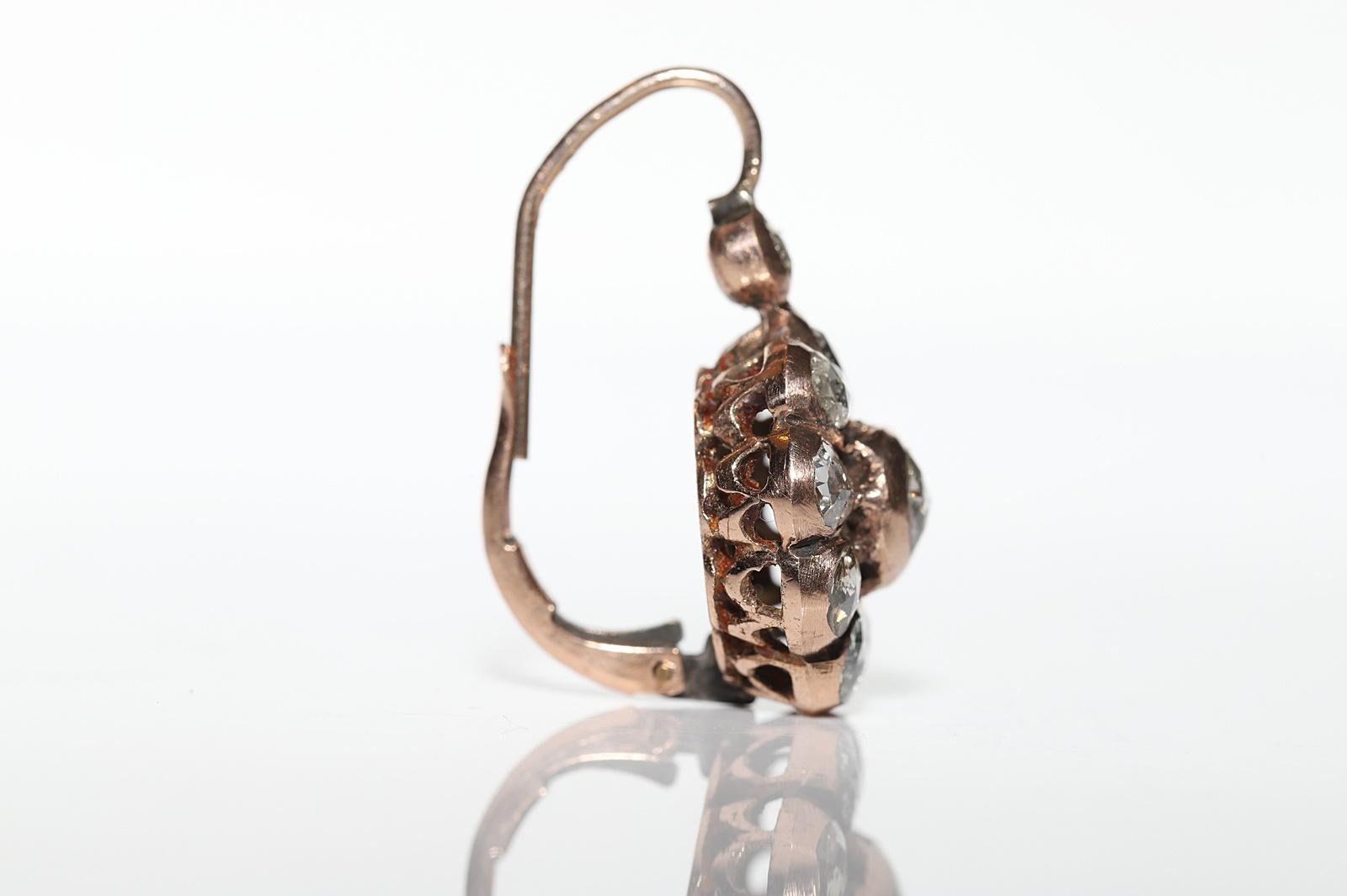 Vintage Circa 1960er Jahre 8k Gold Natürlicher Rosenschliff Diamant Dekorierter Ohrring im Angebot 2