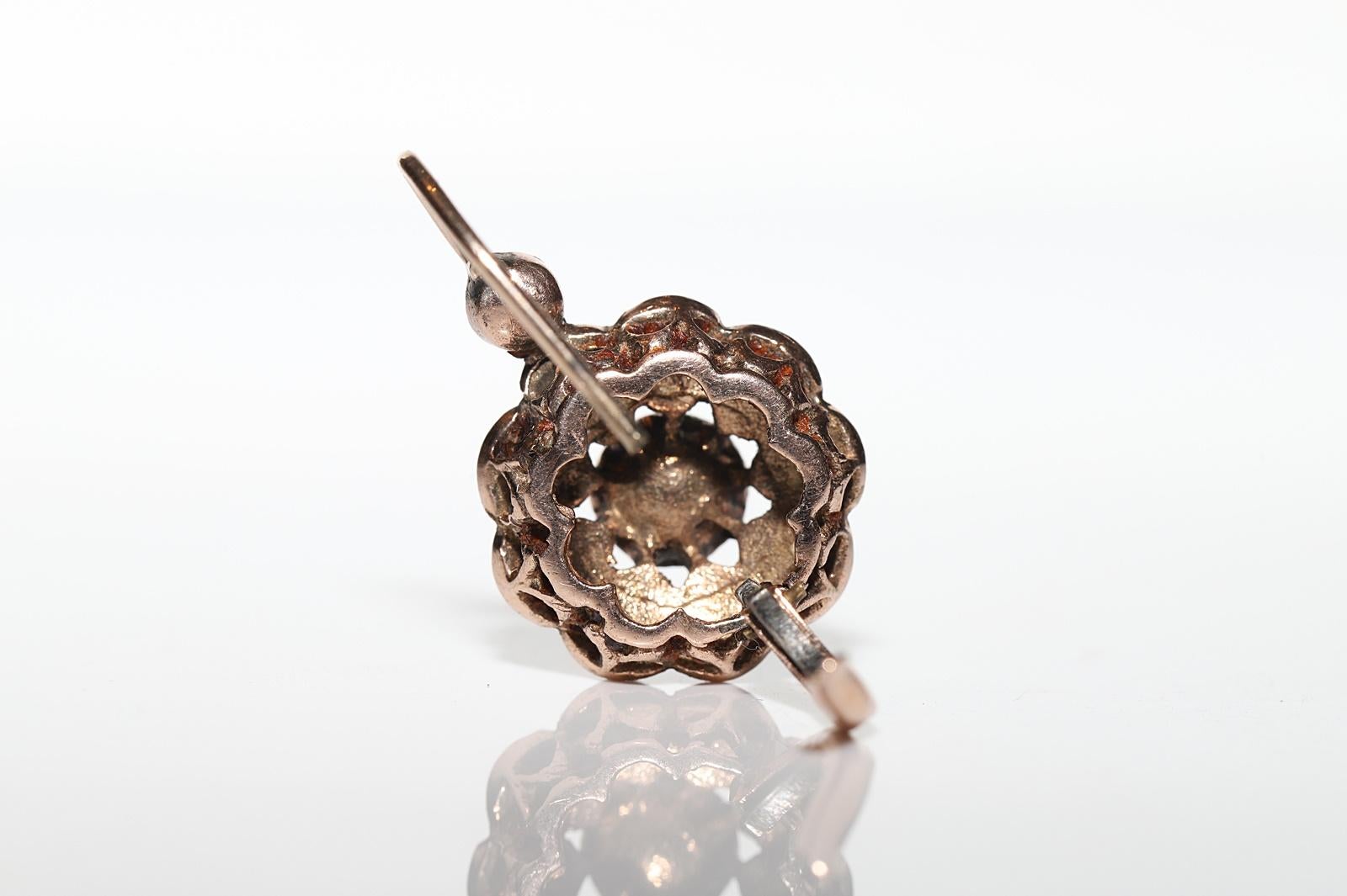 Vintage Circa 1960er Jahre 8k Gold Natürlicher Rosenschliff Diamant Dekorierter Ohrring im Angebot 4