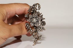 Vintage Circa 1960s 8k Gold Natural Rose Cut Diamond Decorated Flowers Brooch