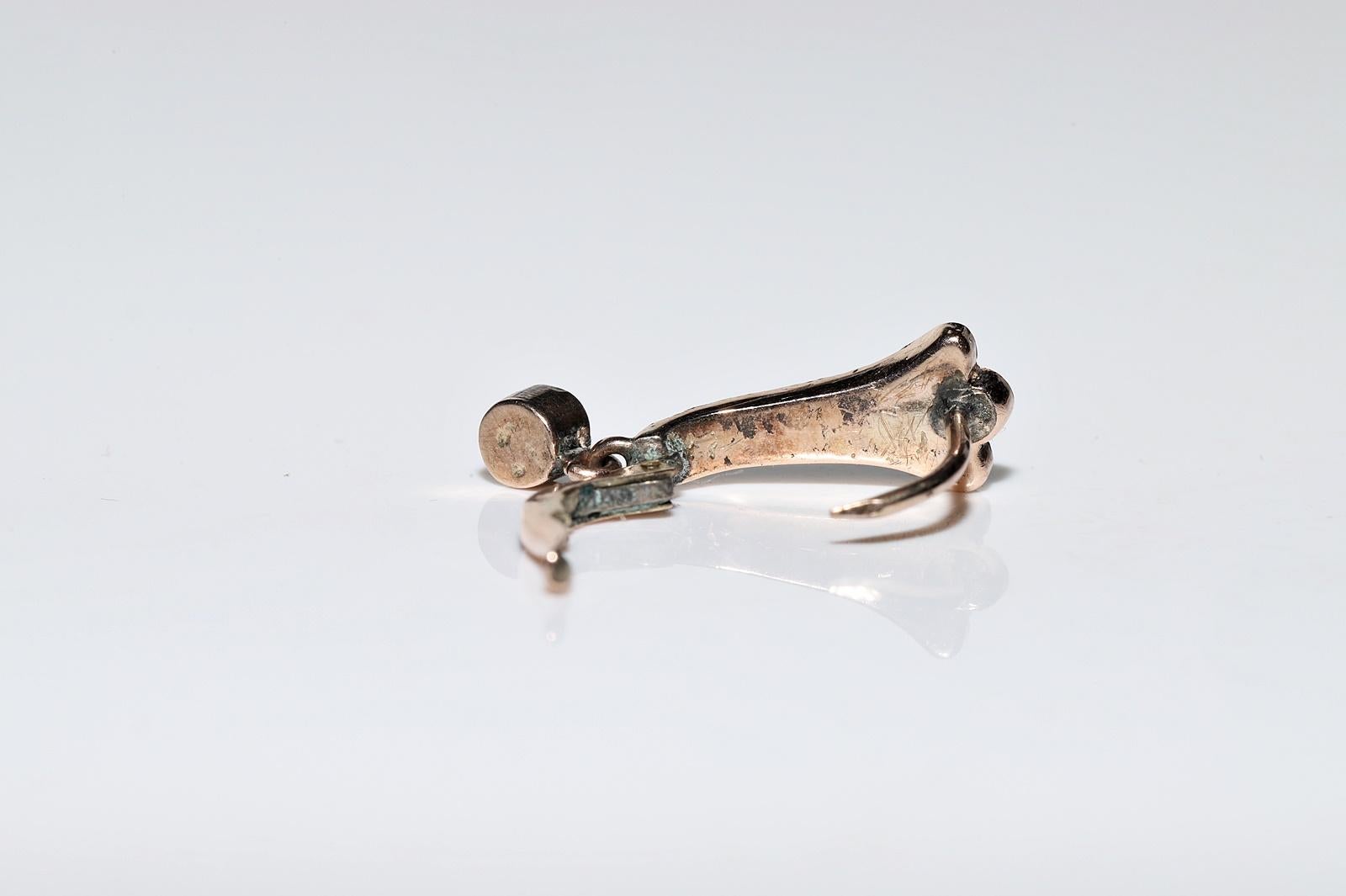 Vintage Circa 1960s 8k Gold Natural Rose Cut Diamond Drop Earring For Sale 5