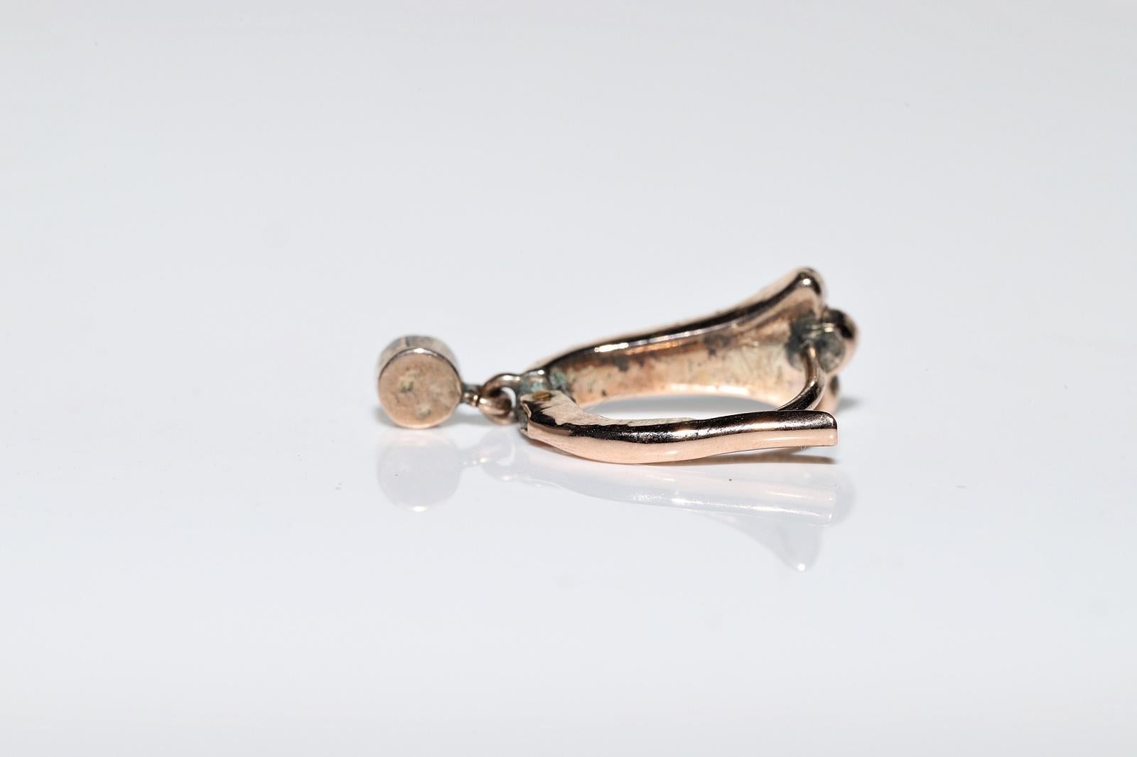 Vintage Circa 1960s 8k Gold Natural Rose Cut Diamond Drop Earring For Sale 3
