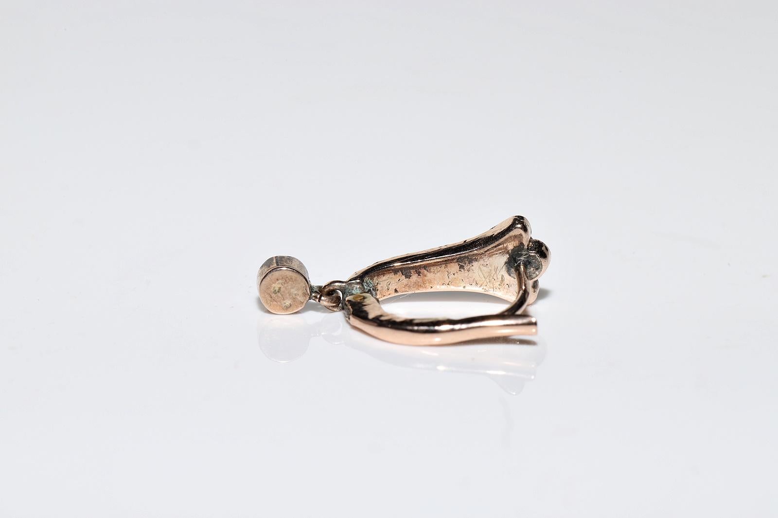 Vintage Circa 1960s 8k Gold Natural Rose Cut Diamond Drop Earring For Sale 4
