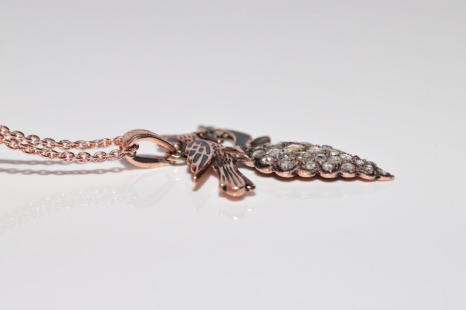 Collana con ciondolo in oro naturale e smalto con diamanti taglio rosa, vintage, circa 1960, 8k. in vendita 5