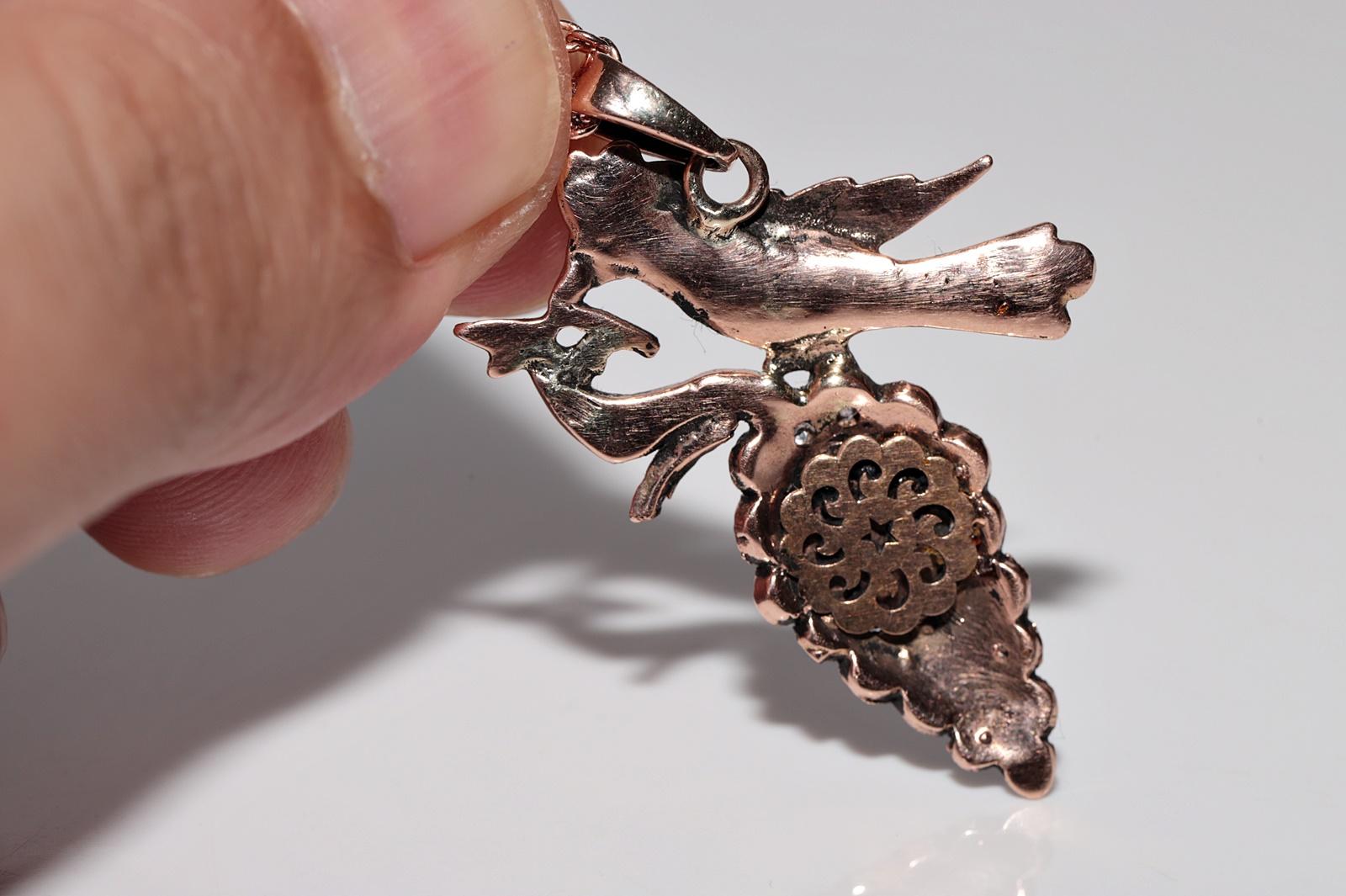 Halskette mit Emaille-Anhänger, Vintage, ca. 1960er Jahre, 8 Karat Gold, natürlicher Diamant im Rosenschliff im Angebot 11