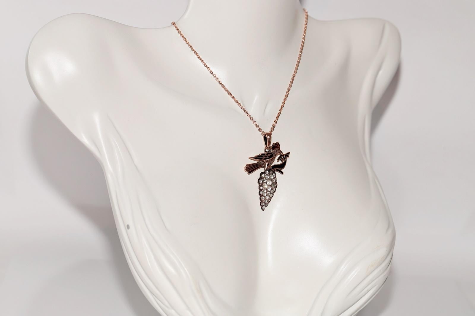 Halskette mit Emaille-Anhänger, Vintage, ca. 1960er Jahre, 8 Karat Gold, natürlicher Diamant im Rosenschliff im Angebot 1