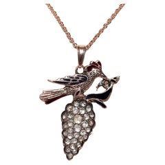 Vintage Circa 1960s 8k Gold Natural Rose Cut Diamond Enamel Pendant Necklace