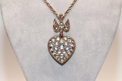 Vintage Circa 1960s 8k Gold Natural Rose Cut Diamond Heart Pendant Necklace