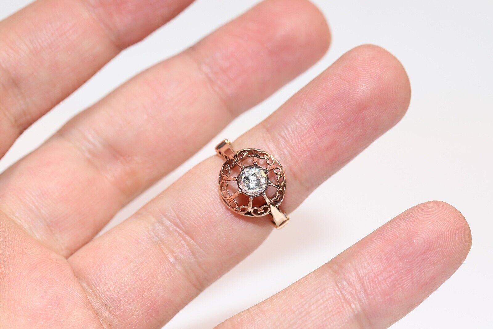 Anello solitario con diamante naturale taglio rosa in oro 8k, vintage, anni '60 circa in vendita 4
