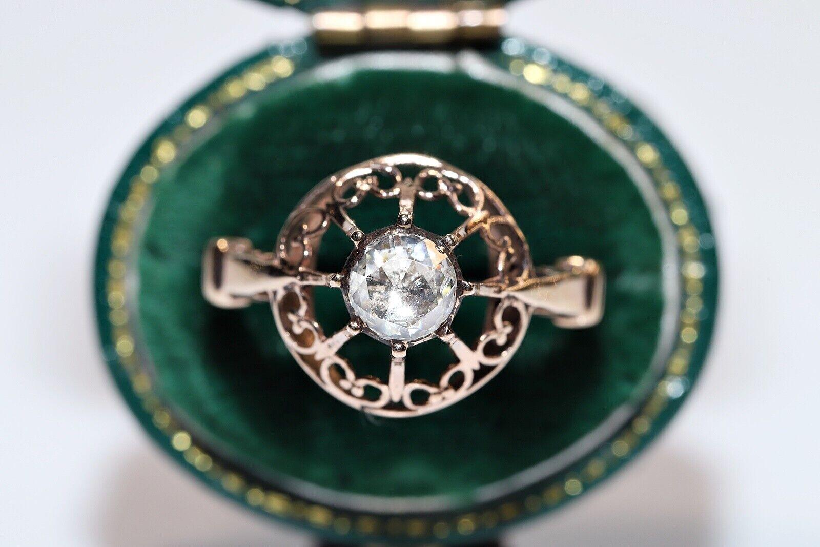 Anello solitario con diamante naturale taglio rosa in oro 8k, vintage, anni '60 circa in vendita 6