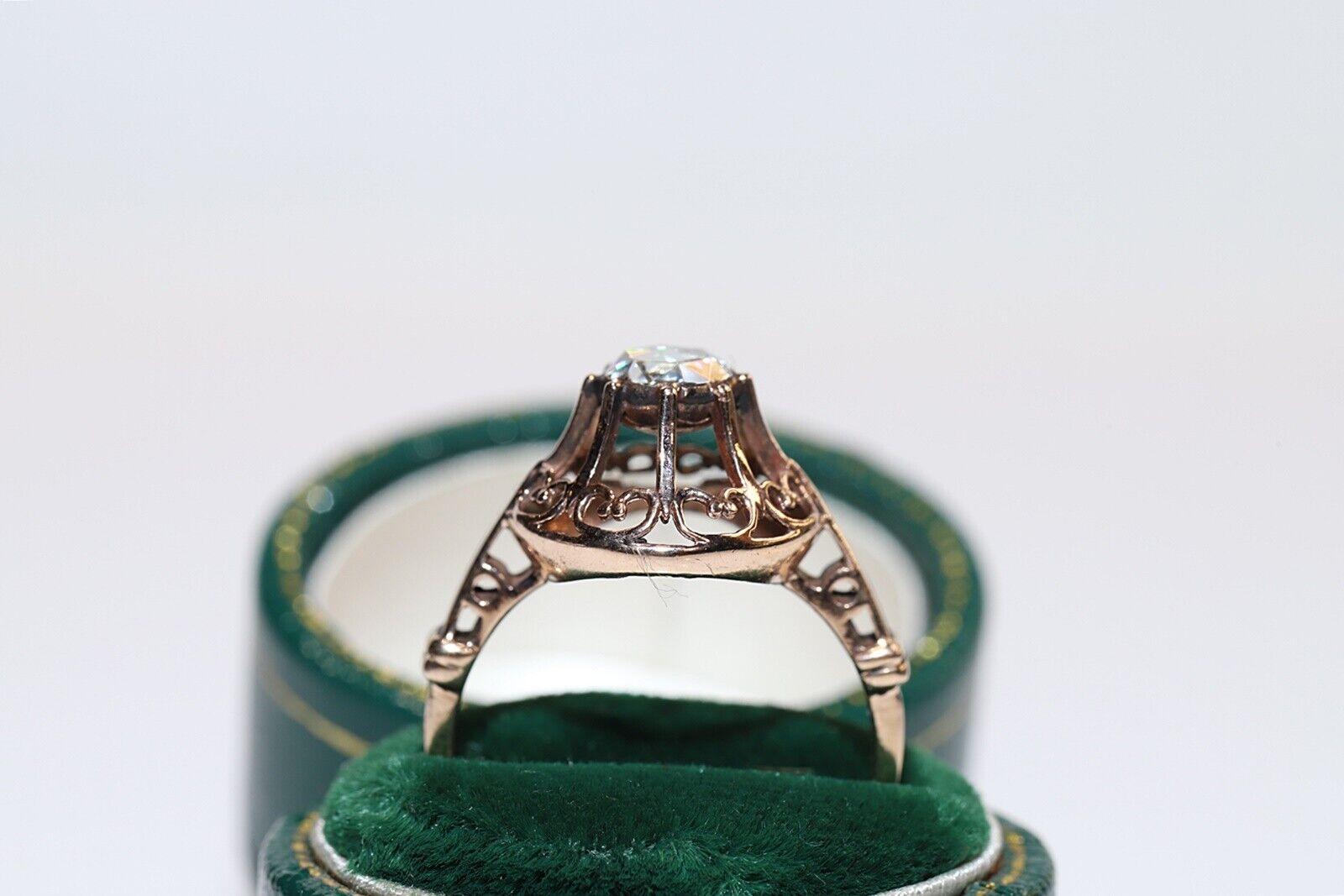 Anello solitario con diamante naturale taglio rosa in oro 8k, vintage, anni '60 circa in vendita 7