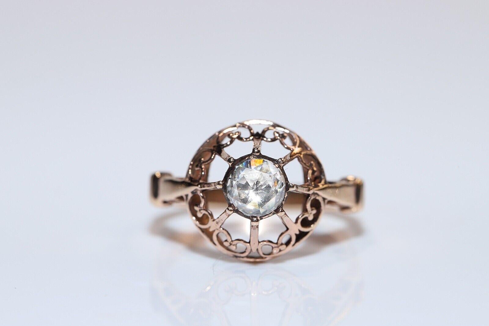 Rétro Bague solitaire vintage des années 1960 en or 8 carats avec diamants naturels taille rose en vente