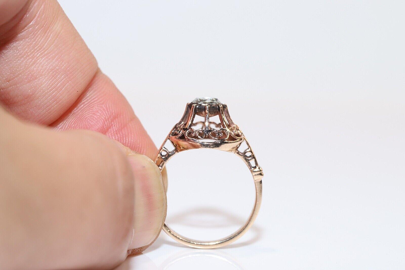 Bague solitaire vintage des années 1960 en or 8 carats avec diamants naturels taille rose Pour femmes en vente