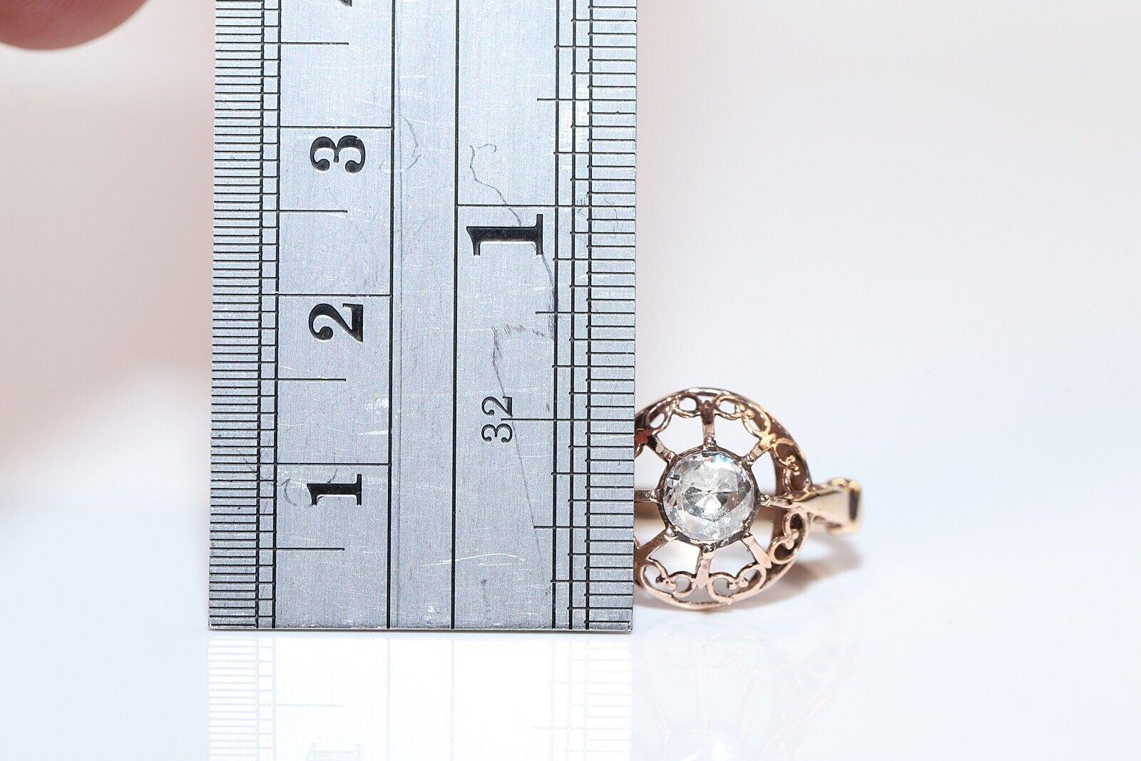 Vintage Circa 1960s 8k Gold Natural Rose Cut Diamond Solitaire Ring For Sale 2