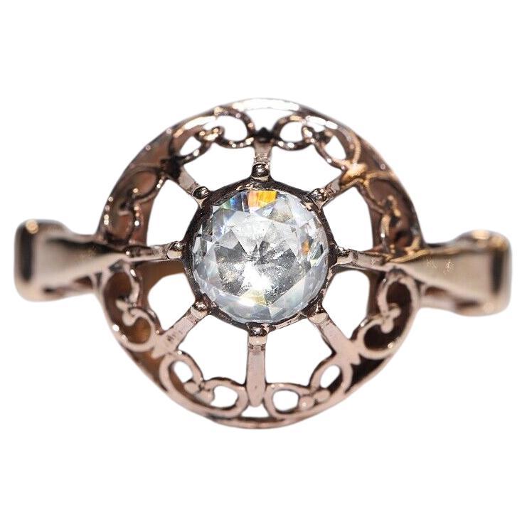 Bague solitaire vintage des années 1960 en or 8 carats avec diamants naturels taille rose en vente
