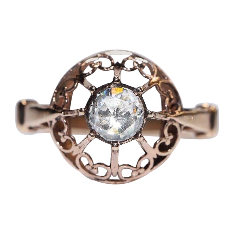 Vintage Circa 1960s 8k Gold Natural Rose Cut Diamond Solitaire Ring For Sale