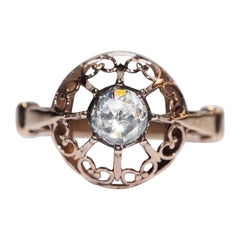 Vintage Circa 1960s 8k Gold Natural Rose Cut Diamond Solitaire Ring