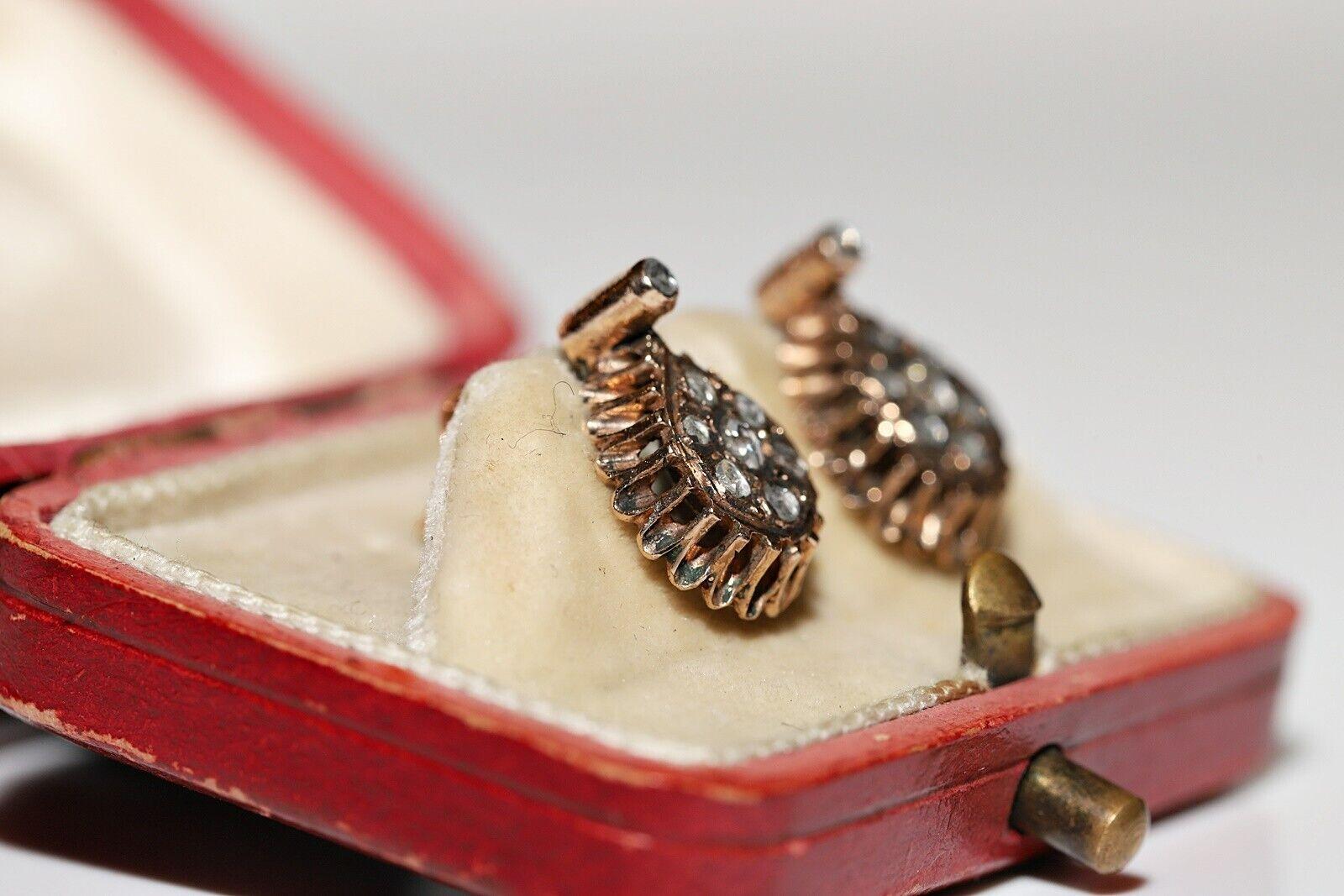 Vintage CIRCA 1960er 8k Gold Natürlicher Rosenschliff Diamant Ohrstecker im Angebot 5