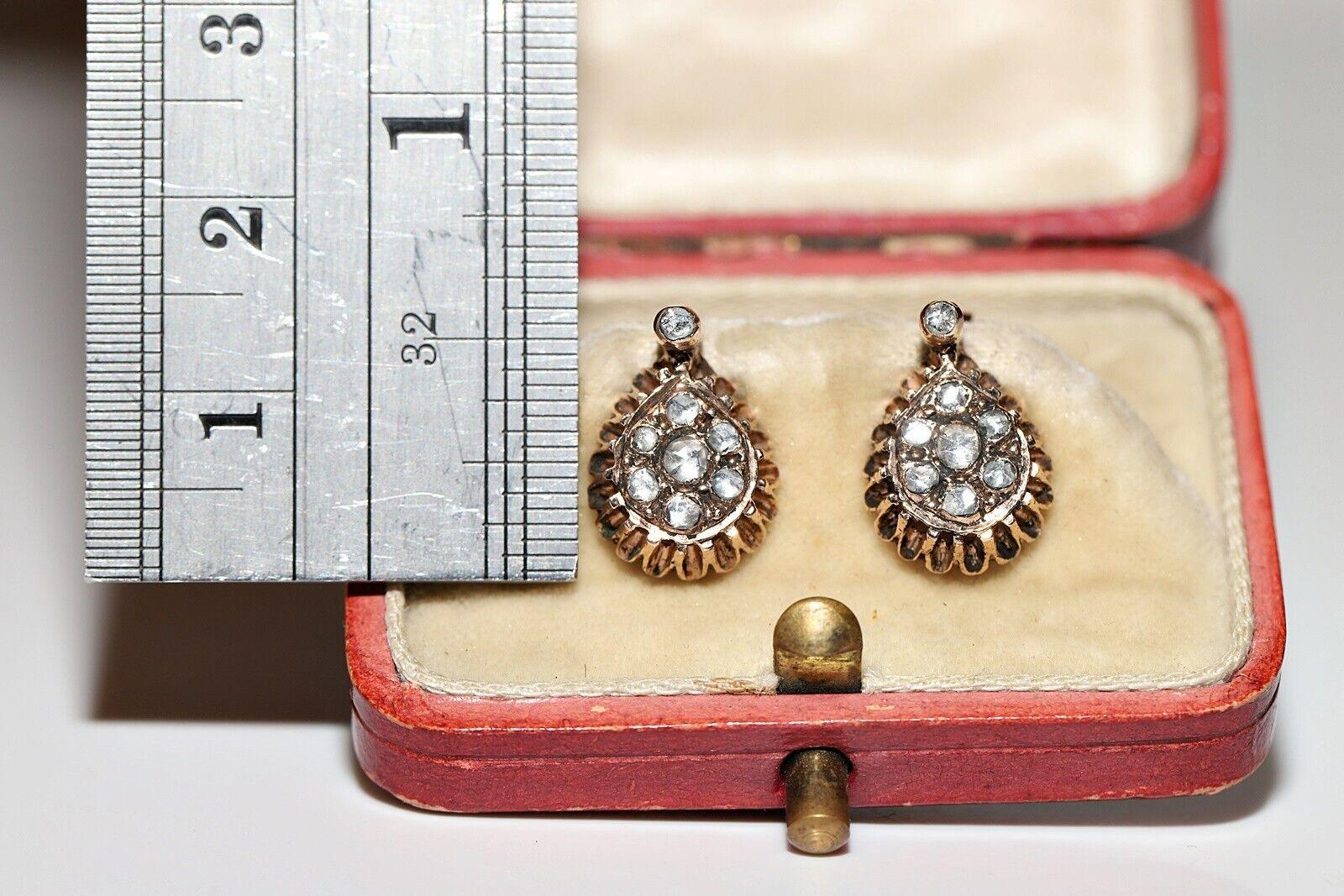Vintage Circa 1960s 8k Gold Natural Rose Cut Diamond Stud Earring For Sale 6