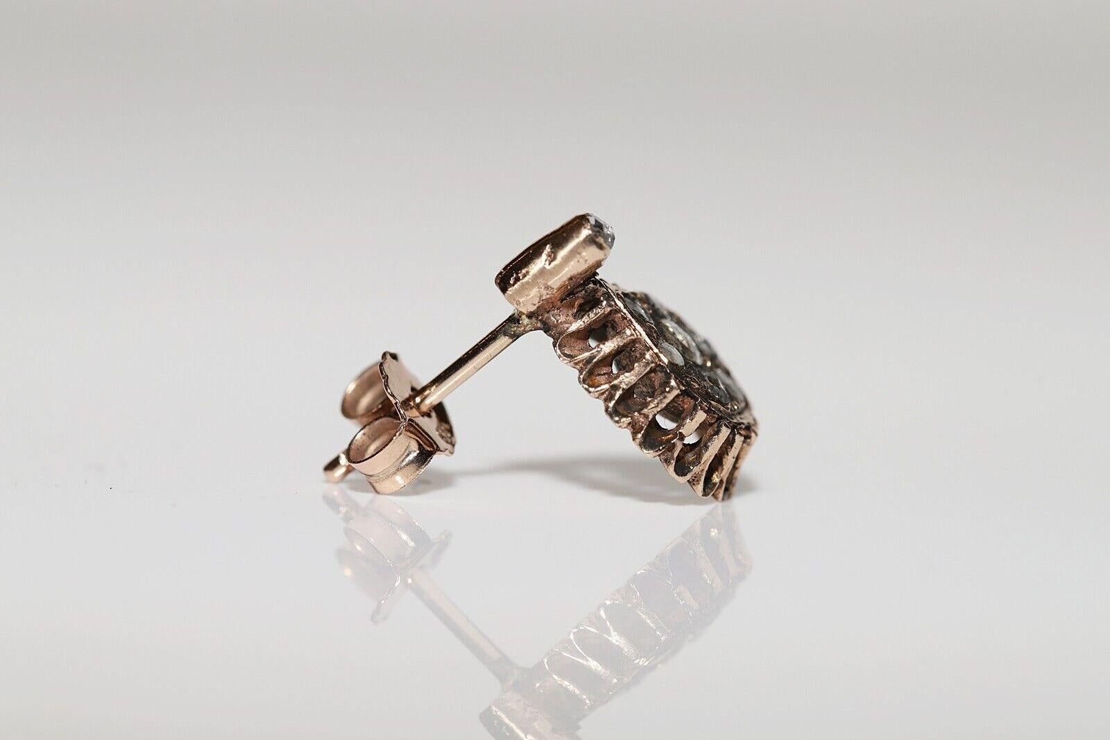 Vintage CIRCA 1960er 8k Gold Natürlicher Rosenschliff Diamant Ohrstecker (Retro) im Angebot