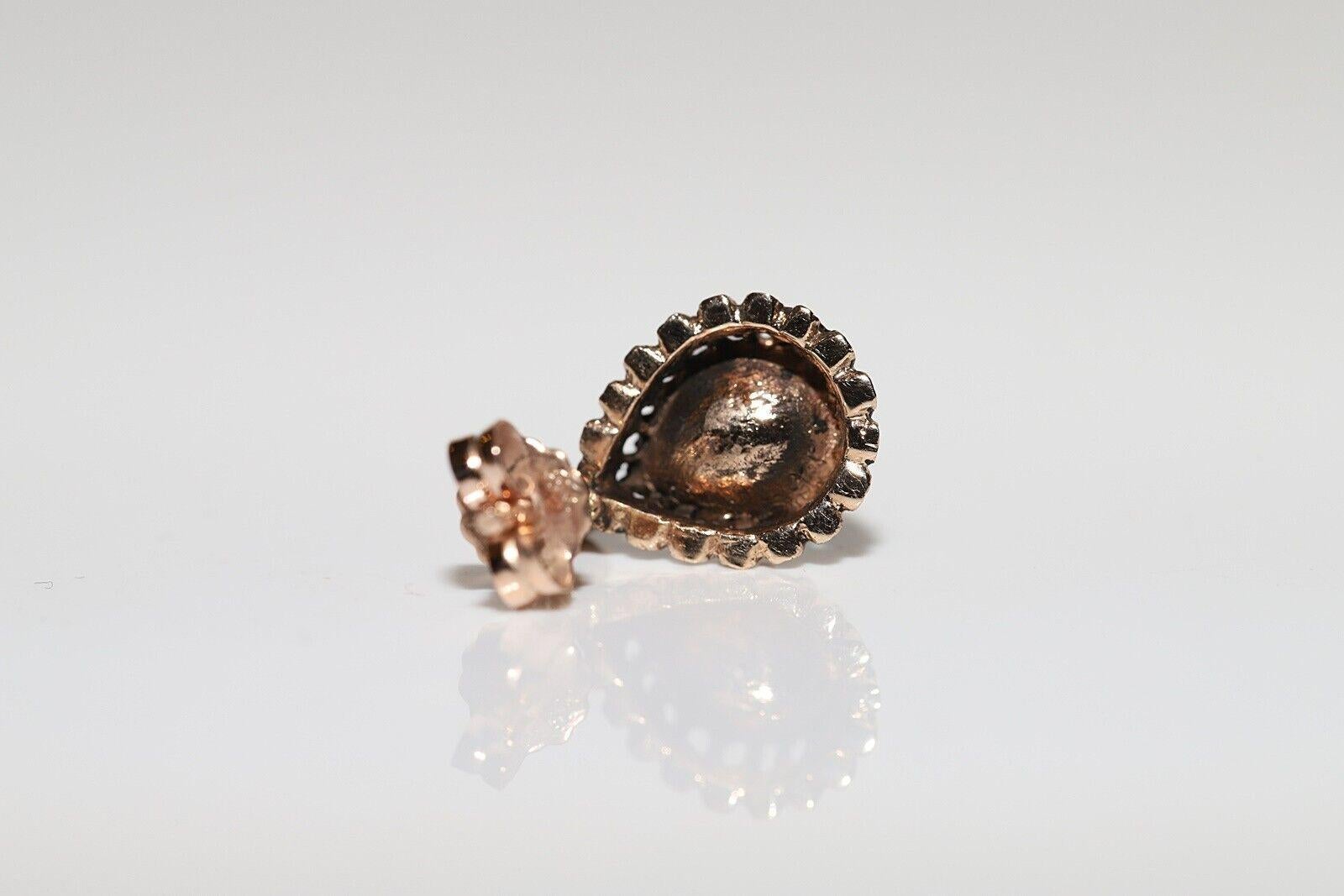 Vintage Circa 1960s 8k Gold Natural Rose Cut Diamond Stud Earring In Good Condition For Sale In Fatih/İstanbul, 34