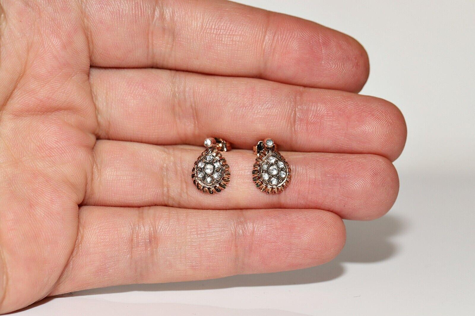 Vintage CIRCA 1960er 8k Gold Natürlicher Rosenschliff Diamant Ohrstecker im Angebot 1