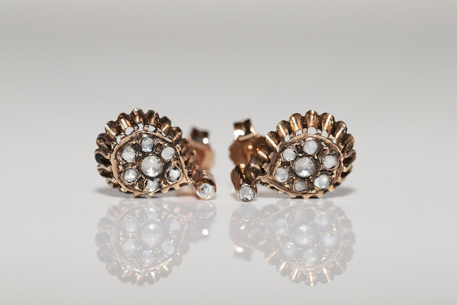 Vintage CIRCA 1960er 8k Gold Natürlicher Rosenschliff Diamant Ohrstecker im Angebot 2