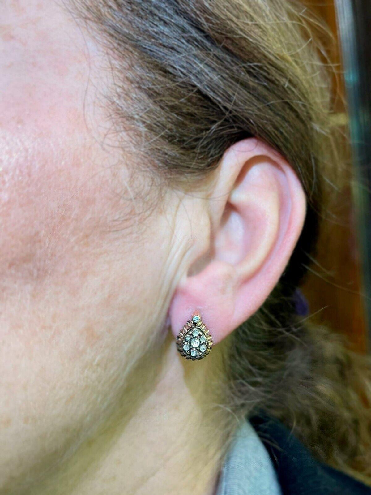 Vintage CIRCA 1960er 8k Gold Natürlicher Rosenschliff Diamant Ohrstecker im Angebot 3