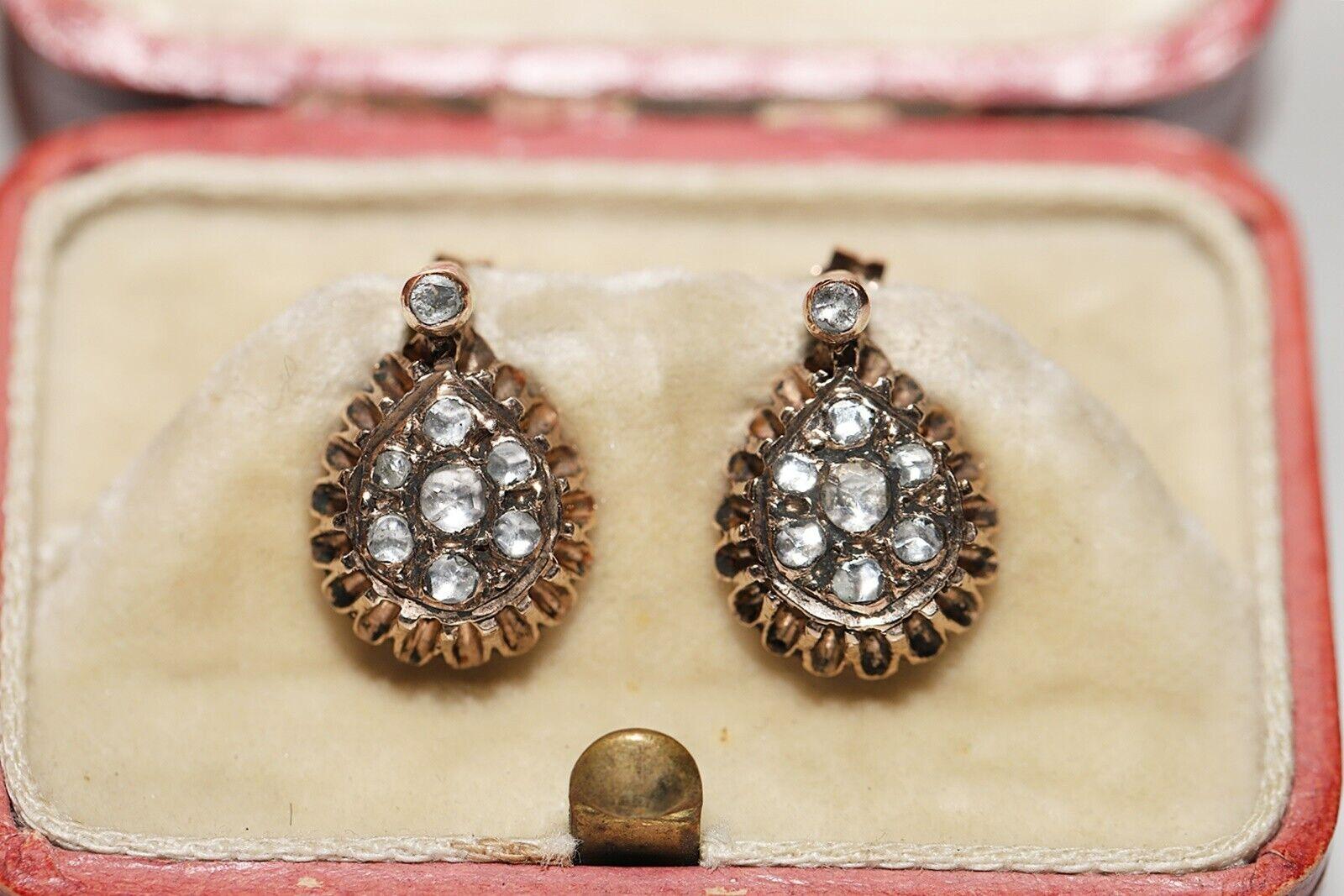 Vintage CIRCA 1960er 8k Gold Natürlicher Rosenschliff Diamant Ohrstecker im Angebot 4