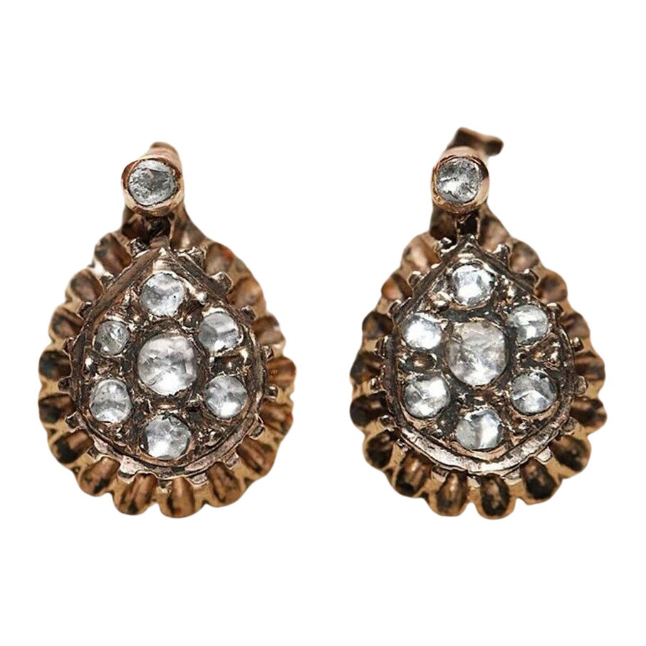 Vintage Circa 1960 Gold 8k Natural Rose Cut Diamond Stud Earring