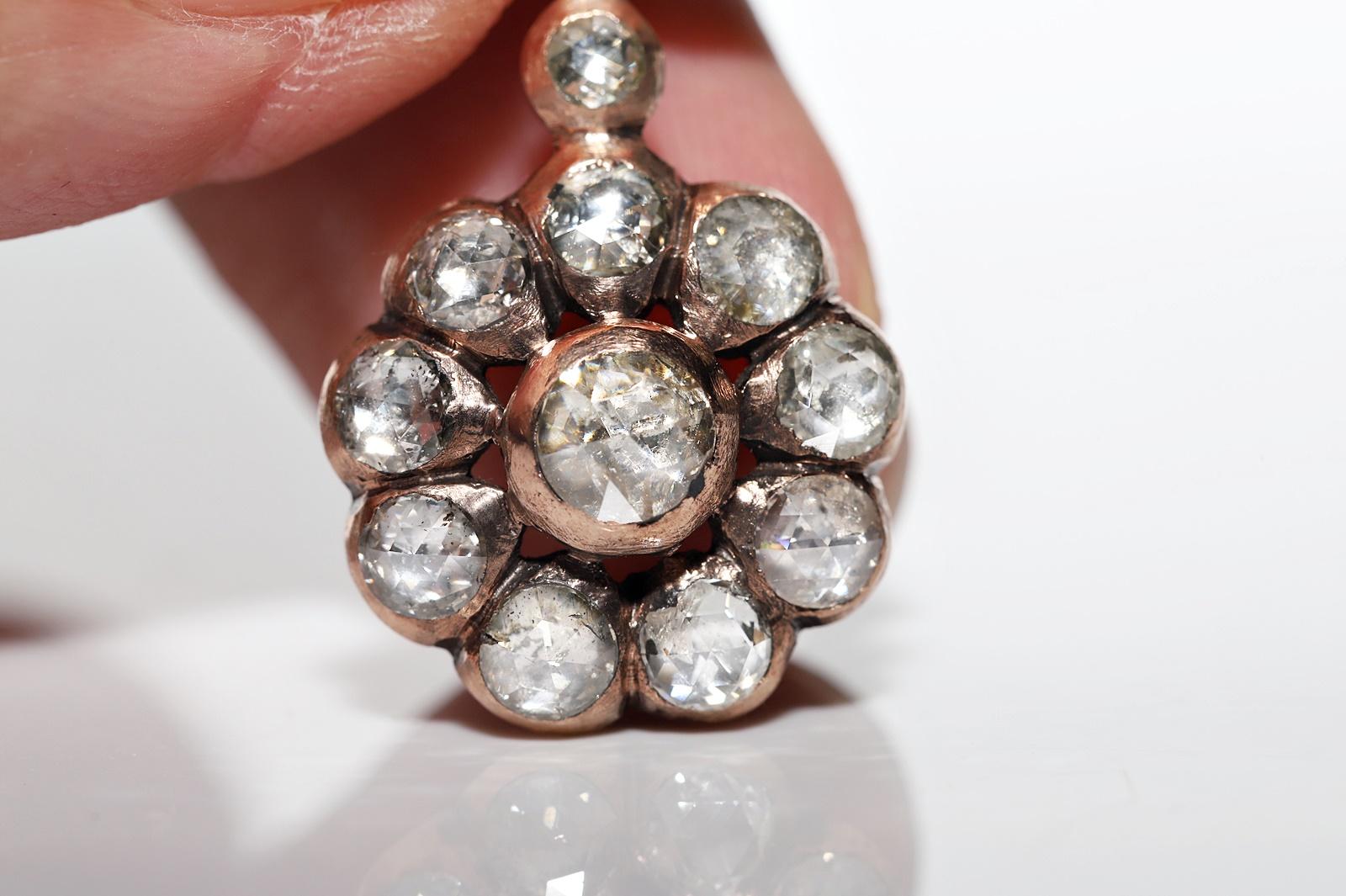 Vintage Circa 1960er Jahre 8k natürlicher Diamant im Rosenschliff Dekorierter Anhänger  Damen im Angebot