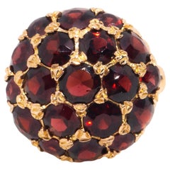 Vintage Circa 1960s 9 Carat Yellow Gold Domed Garnet Cluster Cocktail Ring