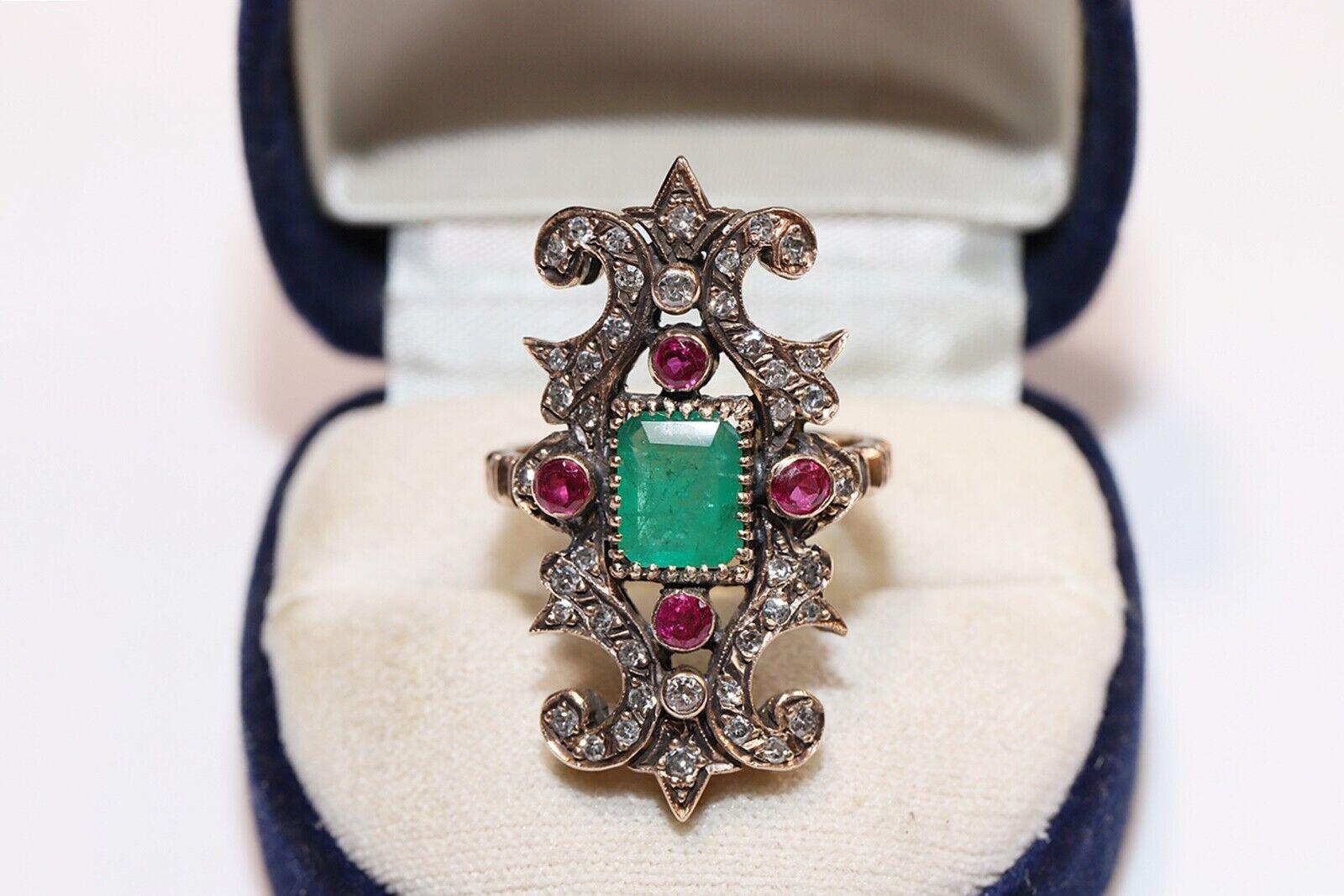 Vintage Circa 1960s 9k Gold Natural Diamond And Emerald Ruby Navette Rin 5