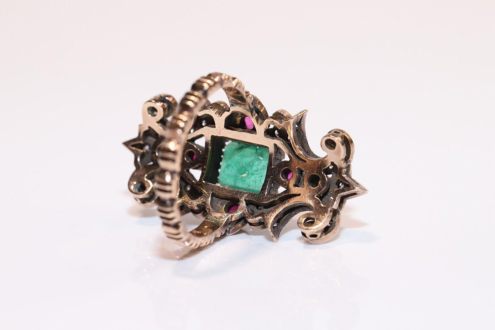 Vintage Circa 1960s 9k Gold Natural Diamond And Emerald Ruby Navette Rin 1