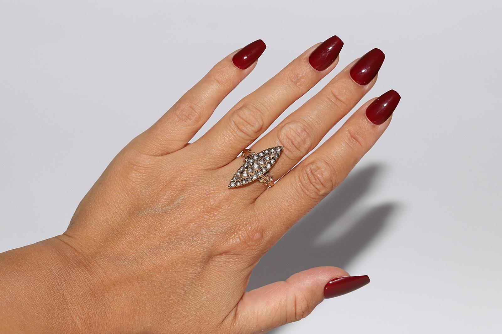 Anello Navette con diamante naturale taglio rosa in oro 9k, CIRCA 1960 in vendita 5