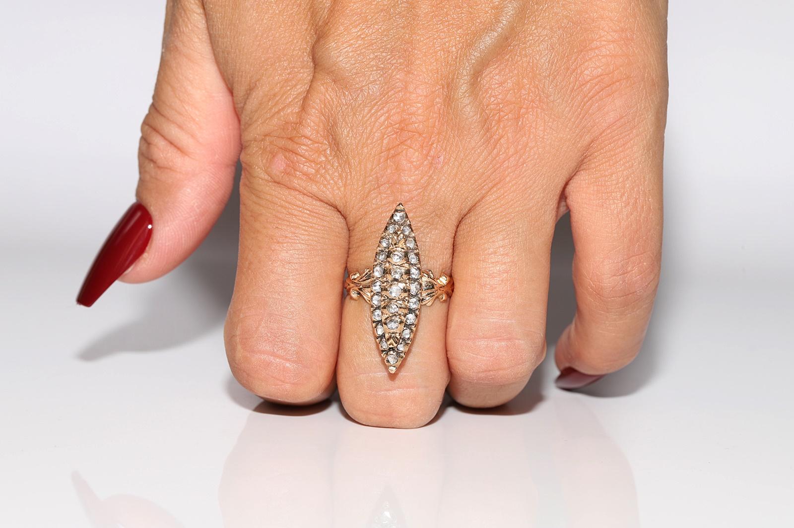 Anello Navette con diamante naturale taglio rosa in oro 9k, CIRCA 1960 in vendita 6