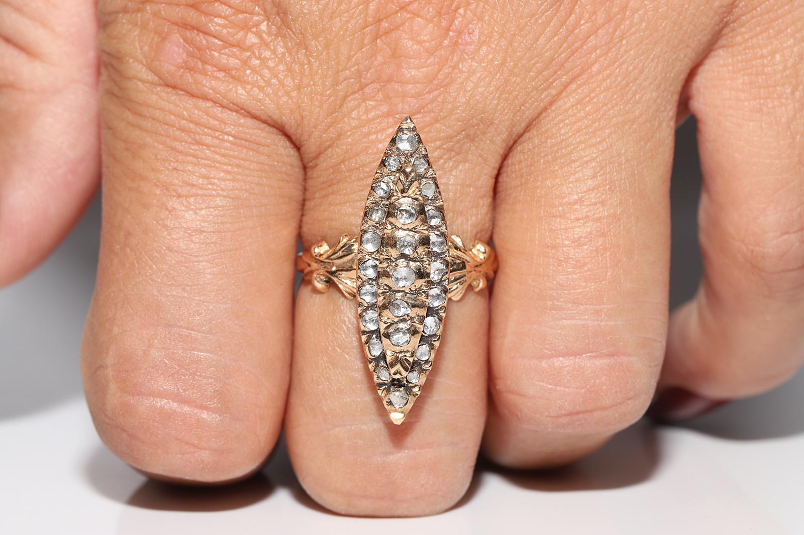 Anello Navette con diamante naturale taglio rosa in oro 9k, CIRCA 1960 in vendita 7